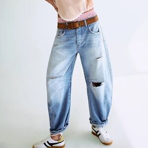 Free People We The Free Good Luck Mid-Rise Barrel Jeans 26R